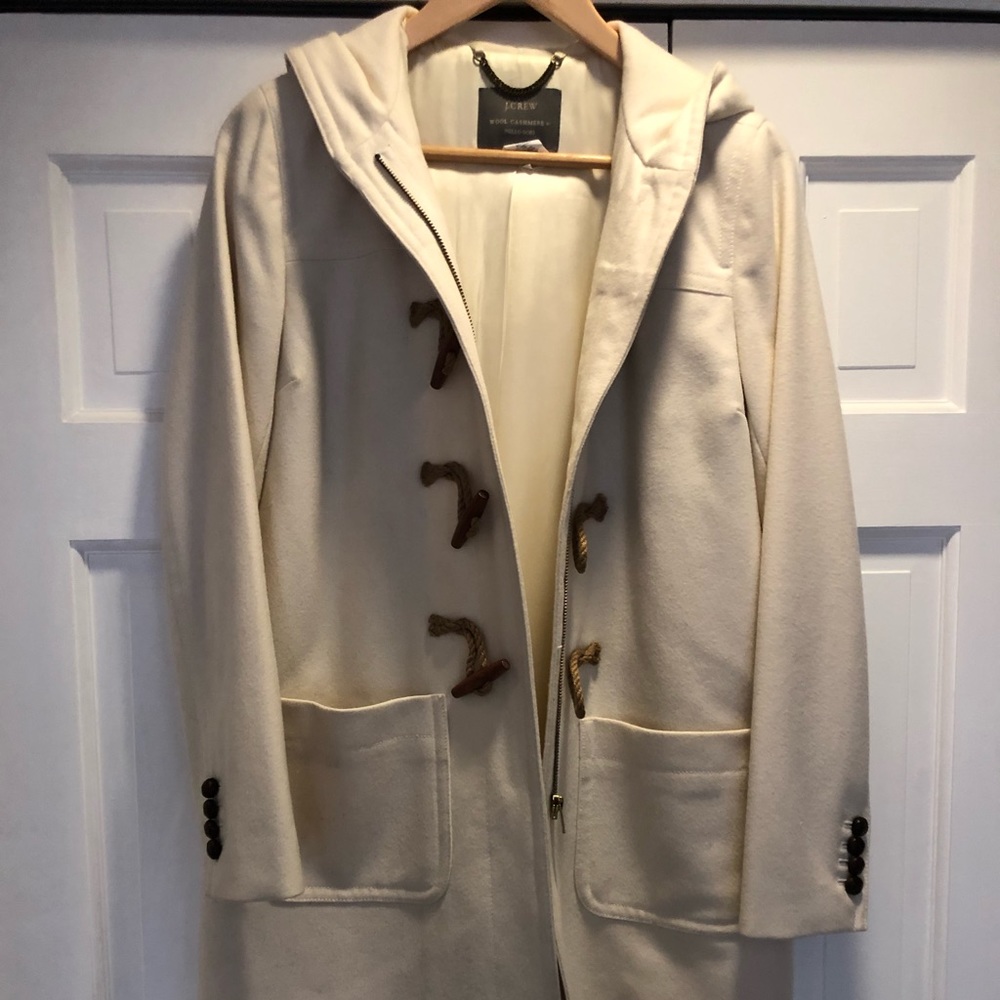 J.Crew winter white wool toggle coat with good size 4